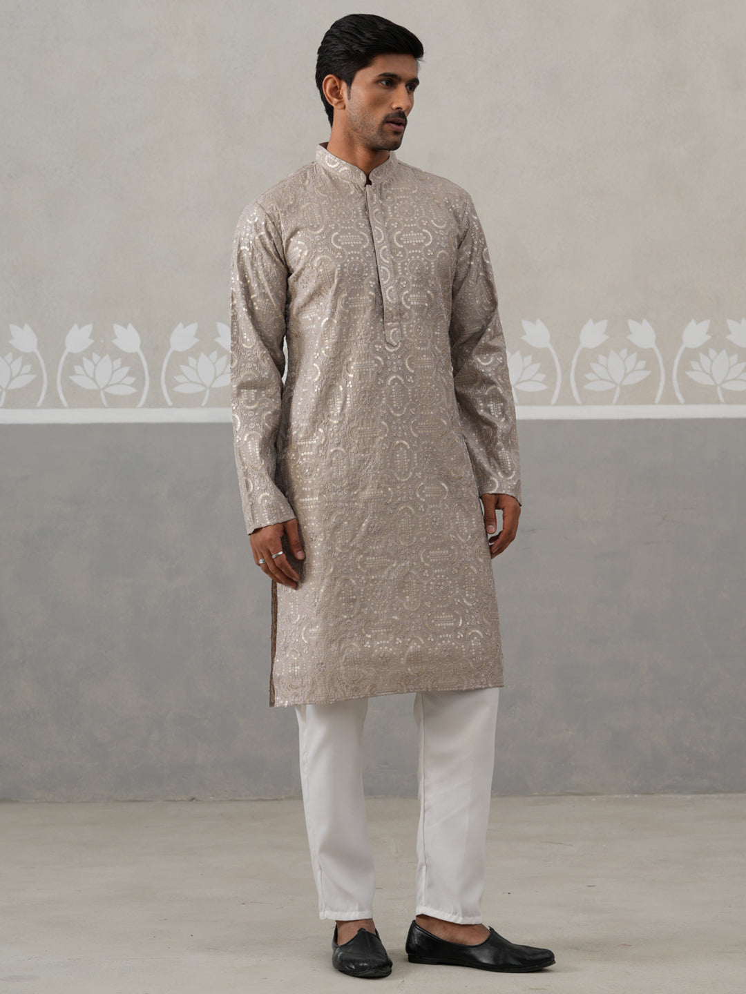 Silk Blend Designer Embroidered Kurta Pyjama (JOKP P 5306 Grey ) [FF] [P-17]