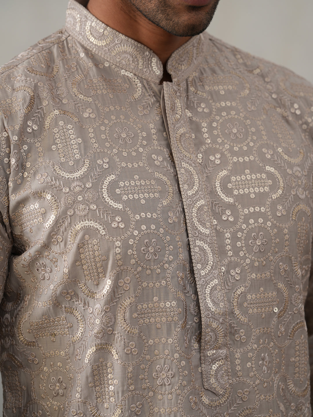 Silk Blend Designer Embroidered Kurta Pyjama (JOKP P 5306 Grey ) [FF] [P-17]