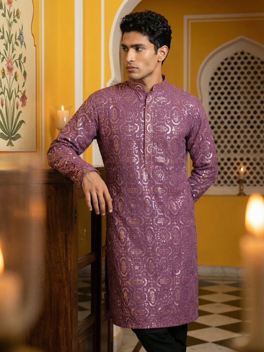 Silk Blend Designer Embroidered Kurta Pyjama ( JOKP B-P 5306Purple S )