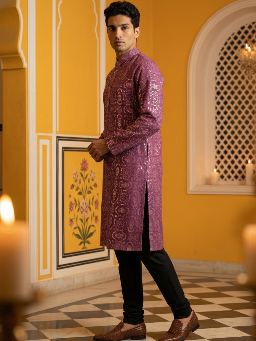 Silk Blend Designer Embroidered Kurta Pyjama ( JOKP B-P 5306Purple S )