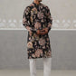 Men's Floral Printed Cotton Straight Kurta Pyjama Set (JOKP P 5307 Black ) [FF] [J-1]