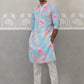 Men's Floral Printed Cotton Straight Kurta Pyjama Set ( JOKP P 5307 P 5307Sky ) [FF] [J-1]