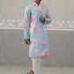 Men's Floral Printed Cotton Straight Kurta Pyjama Set ( JOKP P 5307 P 5307Sky ) [FF] [J-1]