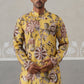 Men's Floral Printed Cotton Straight Kurta Pyjama Set (JOKP P 5307 Yellow ) [FF] [J-1]