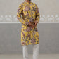Men's Floral Printed Cotton Straight Kurta Pyjama Set (JOKP P 5307 Yellow ) [FF] [J-1]