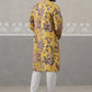 Men's Floral Printed Cotton Straight Kurta Pyjama Set (JOKP P 5307 Yellow ) [FF] [J-1]