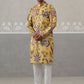 Men's Floral Printed Cotton Straight Kurta Pyjama Set (JOKP P 5307 Yellow ) [FF] [J-1]