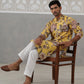 Men's Floral Printed Cotton Straight Kurta Pyjama Set (JOKP P 5307 Yellow ) [FF] [J-1]