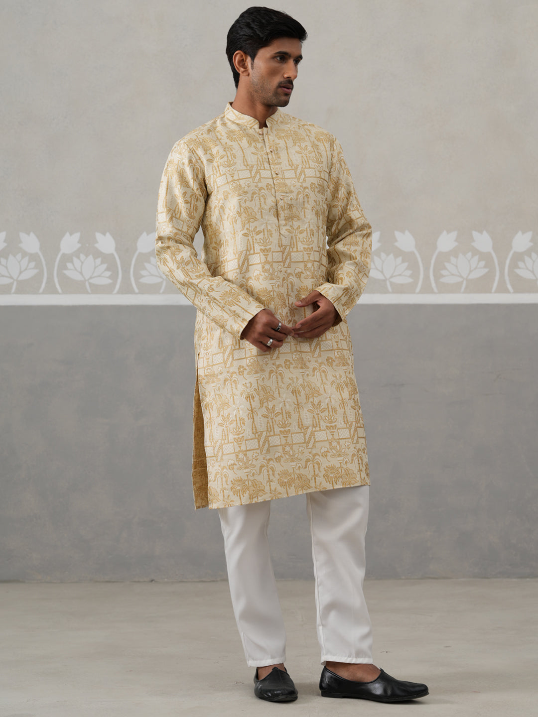 Designer Silk Blend Kurta Pyjama for Men ( JOKP P 5309 P 5309Golden ) [FF] [A-1-4]
