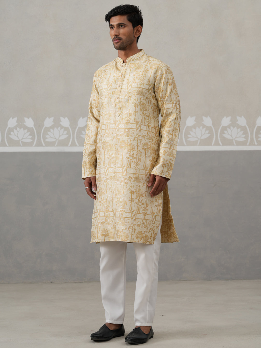 Designer Silk Blend Kurta Pyjama for Men ( JOKP P 5309 P 5309Golden ) [FF] [A-1-4]
