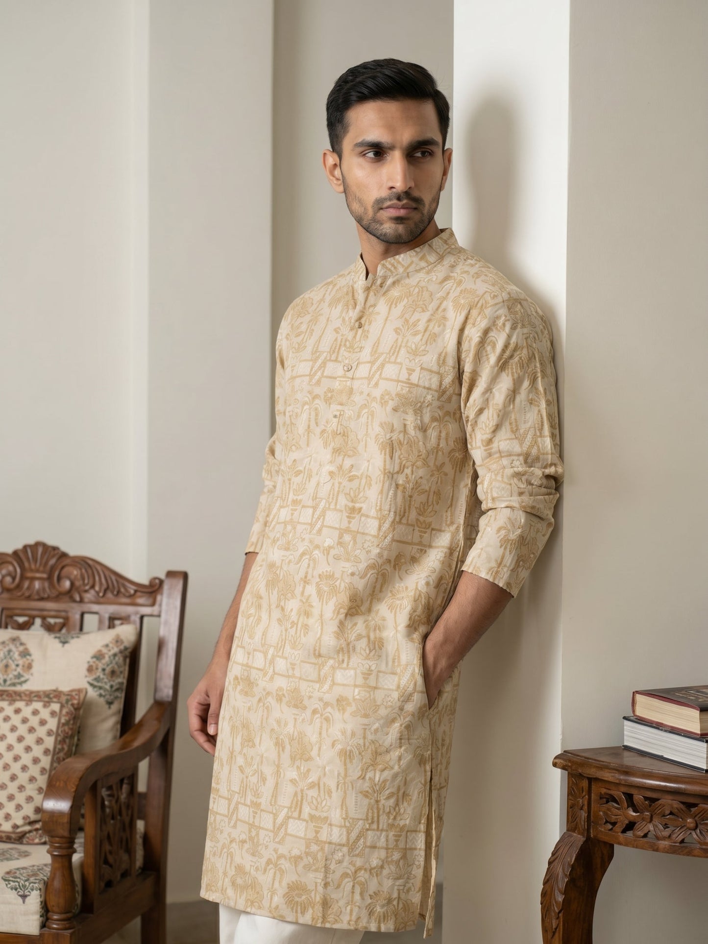 Designer Silk Blend Kurta with Korean Pants