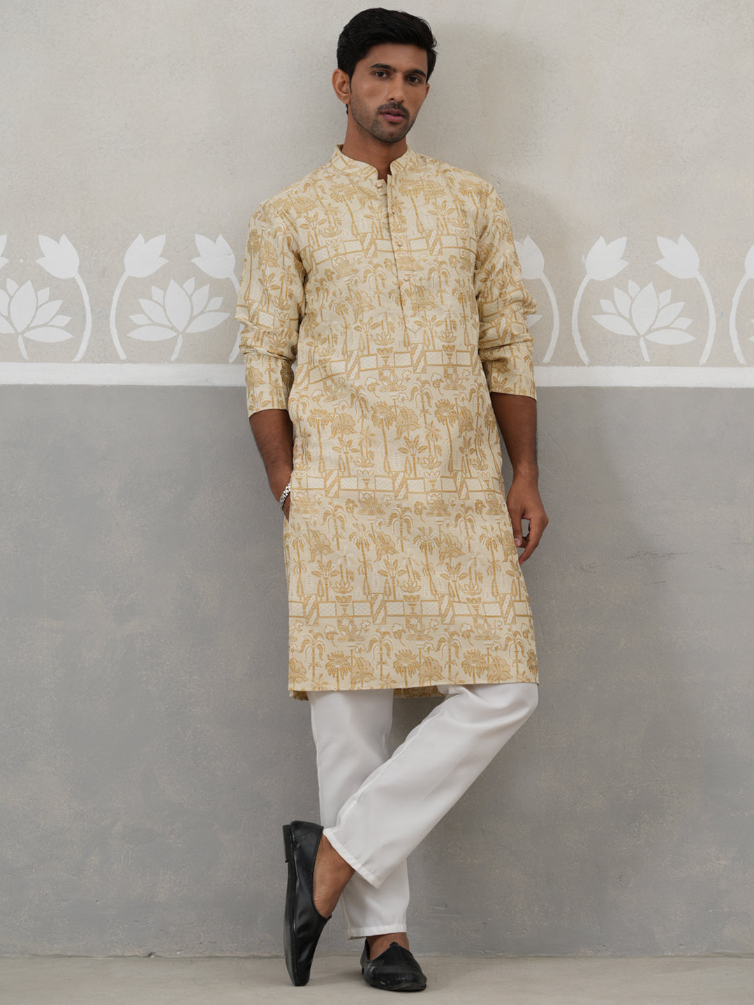 Designer Silk Blend Kurta Pyjama for Men ( JOKP P 5309 P 5309Golden ) [FF] [A-1-4]