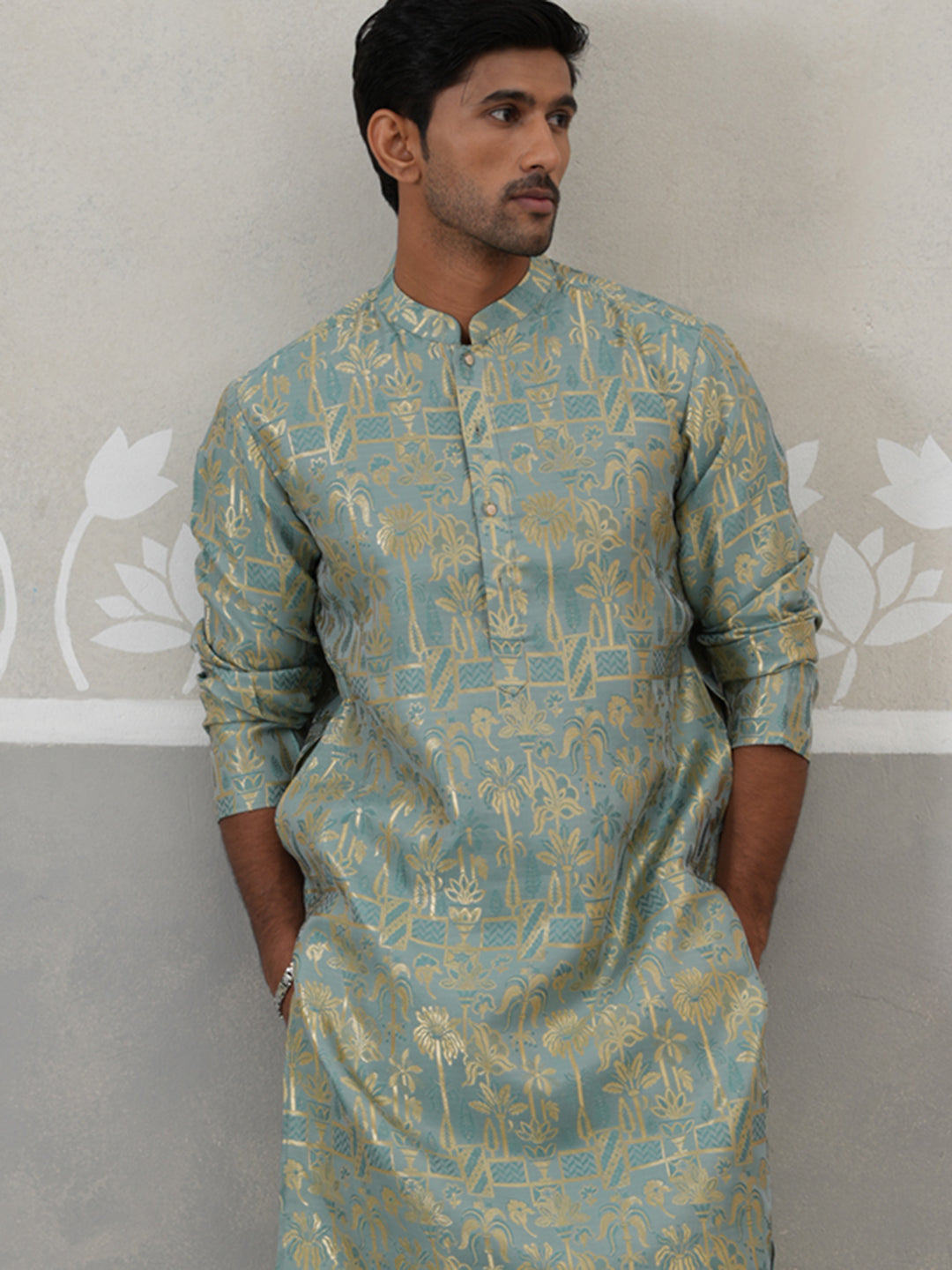 Designer Silk Blend Kurta Pyjama for Men ( JOKP P 5309 P 5309Sea-Green ) [FF] [A-1-4]