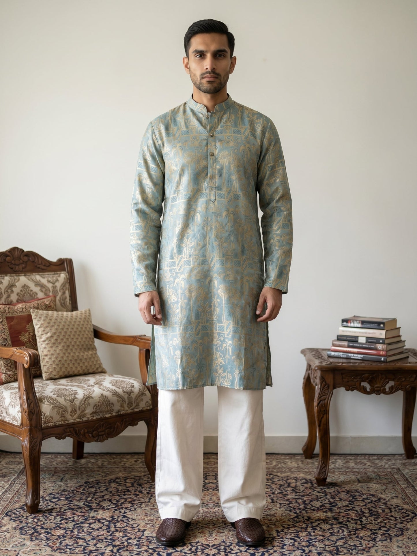 Designer Silk Blend Kurta with Korean Pants