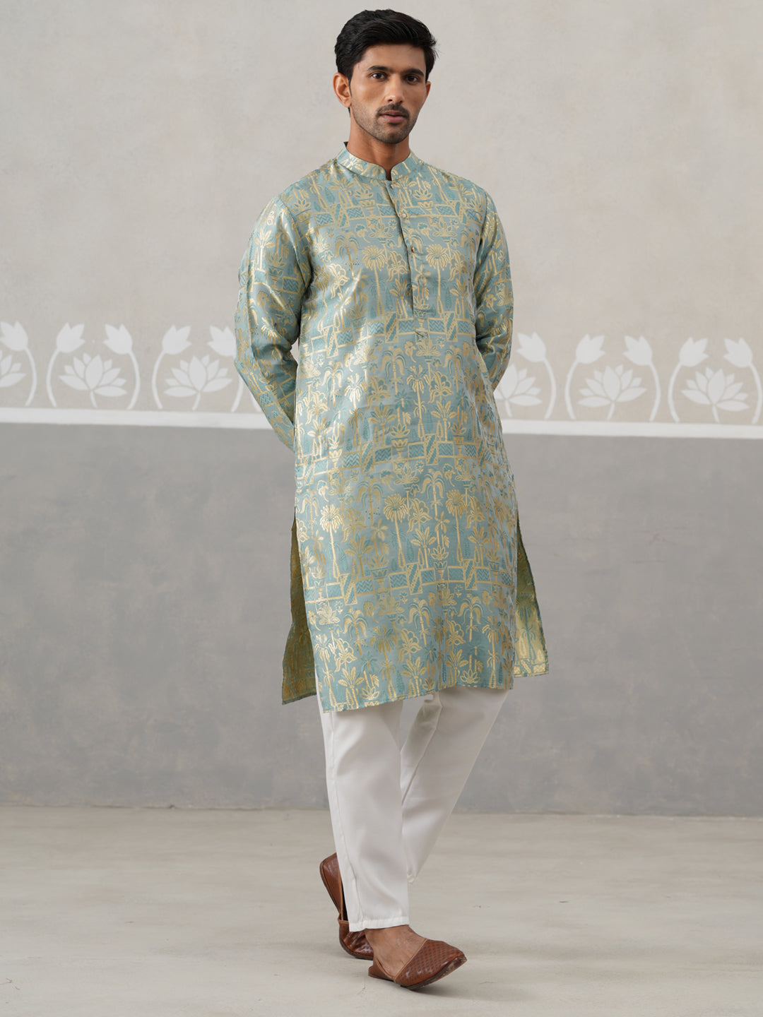 Designer Silk Blend Kurta Pyjama for Men ( JOKP P 5309 P 5309Sea-Green ) [FF] [A-1-4]