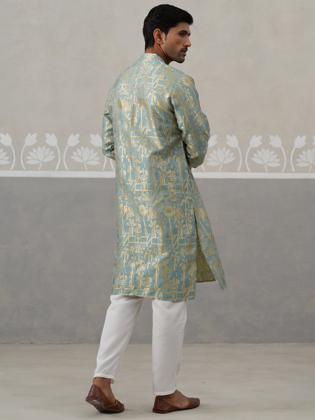 Designer Silk Blend Kurta Pyjama for Men ( JOKP P 5309 P 5309Sea-Green ) [FF] [A-1-4]