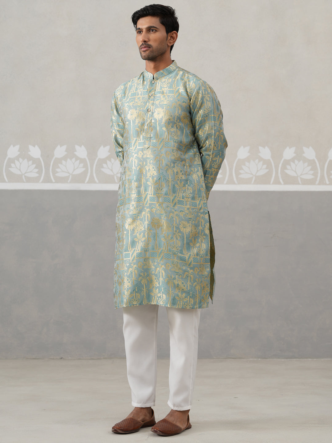 Designer Silk Blend Kurta Pyjama for Men ( JOKP P 5309 P 5309Sea-Green ) [FF] [A-1-4]