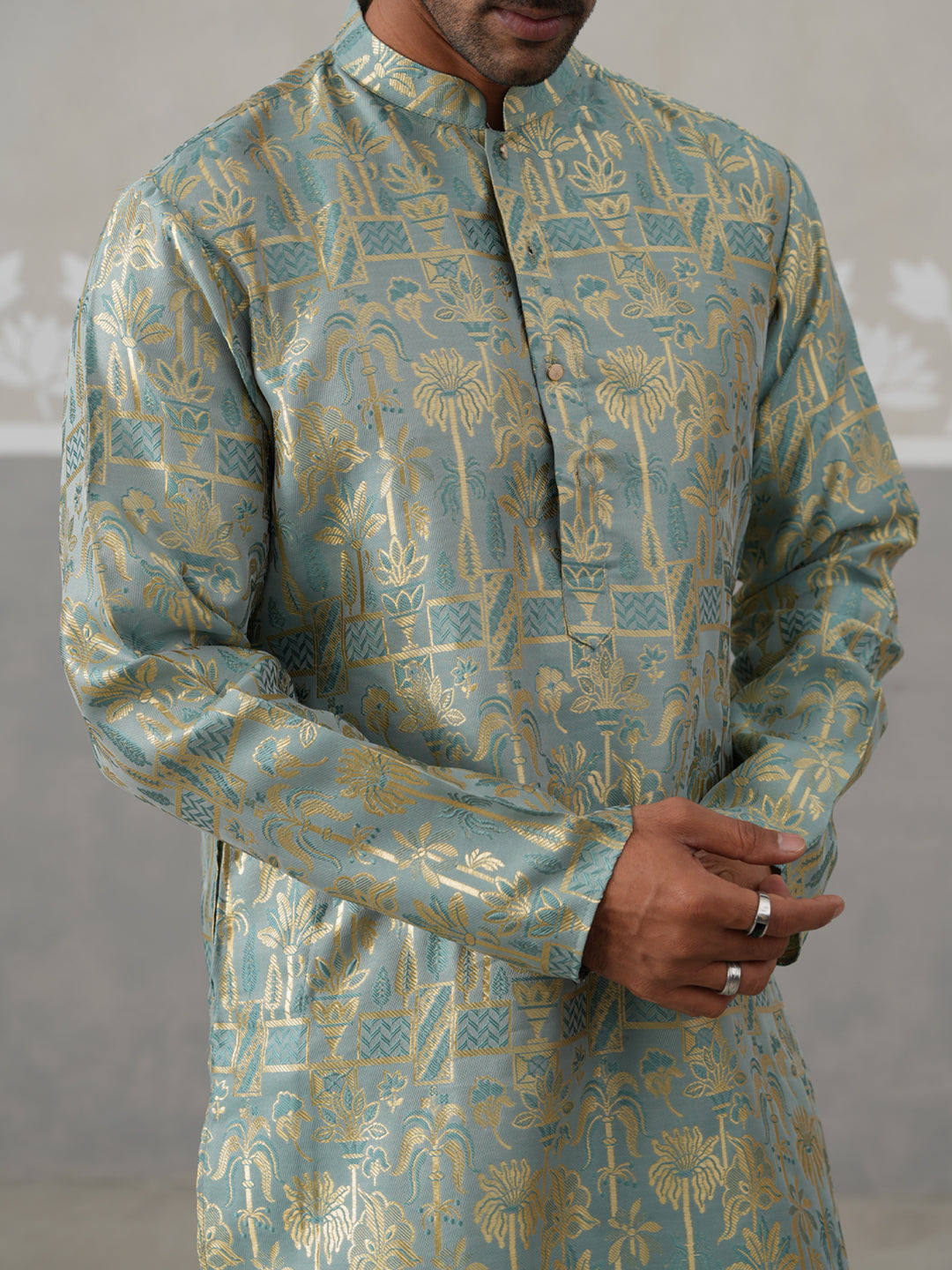 Designer Silk Blend Kurta Pyjama for Men ( JOKP P 5309 P 5309Sea-Green ) [FF] [A-1-4]