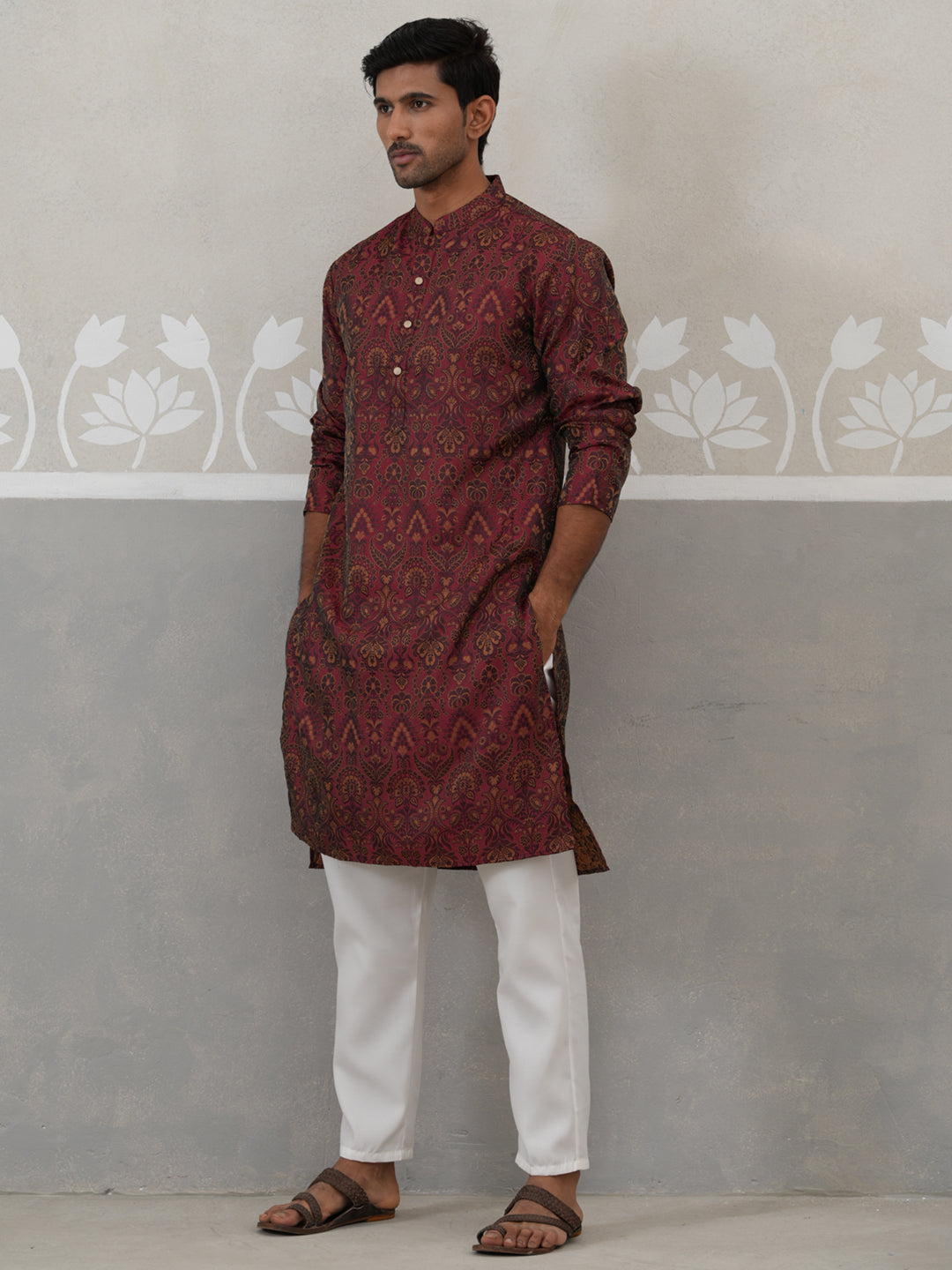 Silk Blend Designer Kurta Pyjama for Men ( JOKP P 5311 P 5311Maroon ) [FF] [A-1-4]