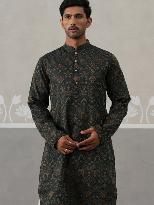 Silk Blend Designer Kurta Pyjama for Men ( JOKP P 5311 P 5311Olive ) [FF] [A-1-4]