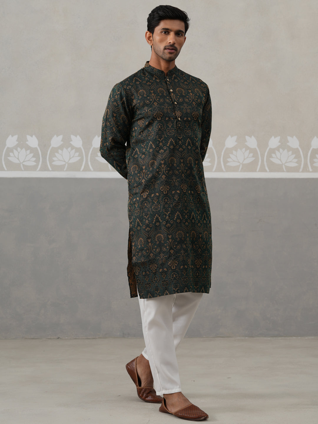 Silk Blend Designer Kurta Pyjama for Men ( JOKP P 5311 P 5311Olive ) [FF] [A-1-4]