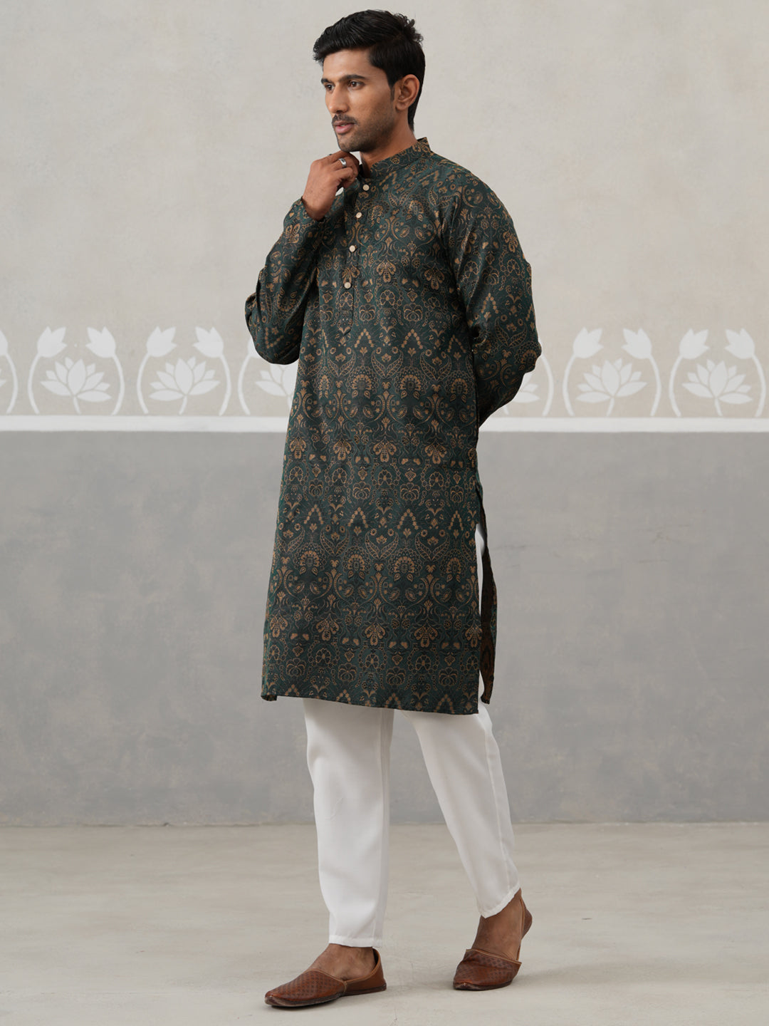 Silk Blend Designer Kurta Pyjama for Men ( JOKP P 5311 P 5311Olive ) [FF] [A-1-4]