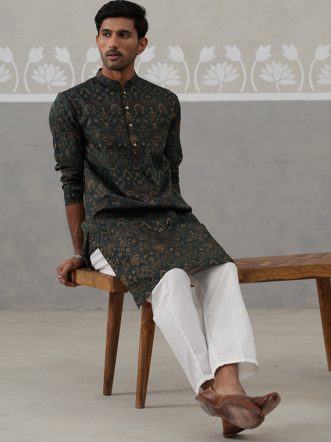 Silk Blend Designer Kurta Pyjama for Men ( JOKP P 5311 P 5311Olive ) [FF] [A-1-4]