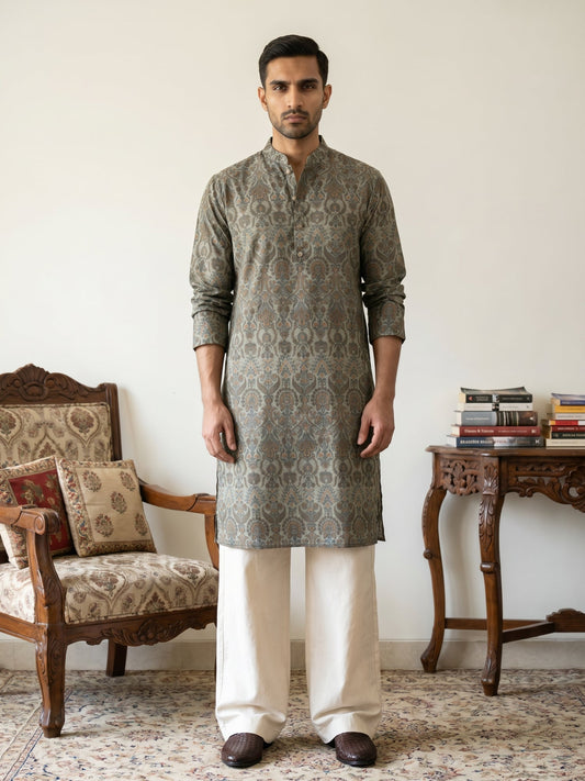 Silk Blend Designer Kurta with Korean Pants ( JOKP PJ11W 5311Sea-Green )