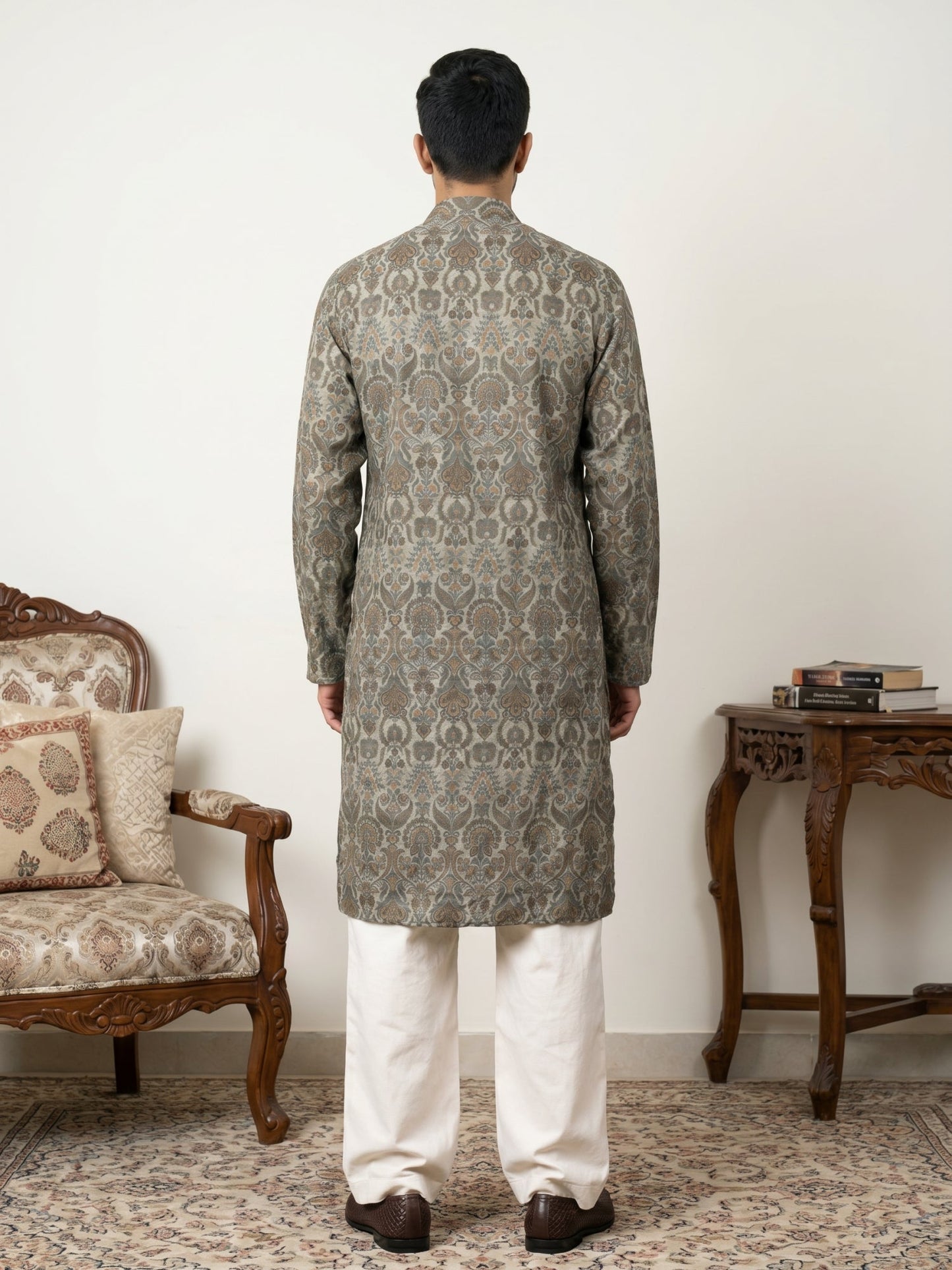 Silk Blend Designer Kurta with Korean Pants
