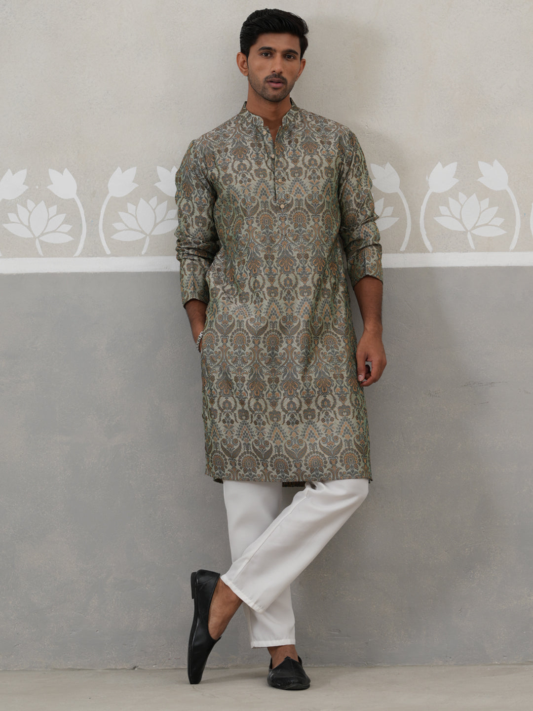 Silk Blend Designer Kurta Pyjama for Men ( JOKP P 5311 P 5311Sea-Green ) [FF] [A-1-4]