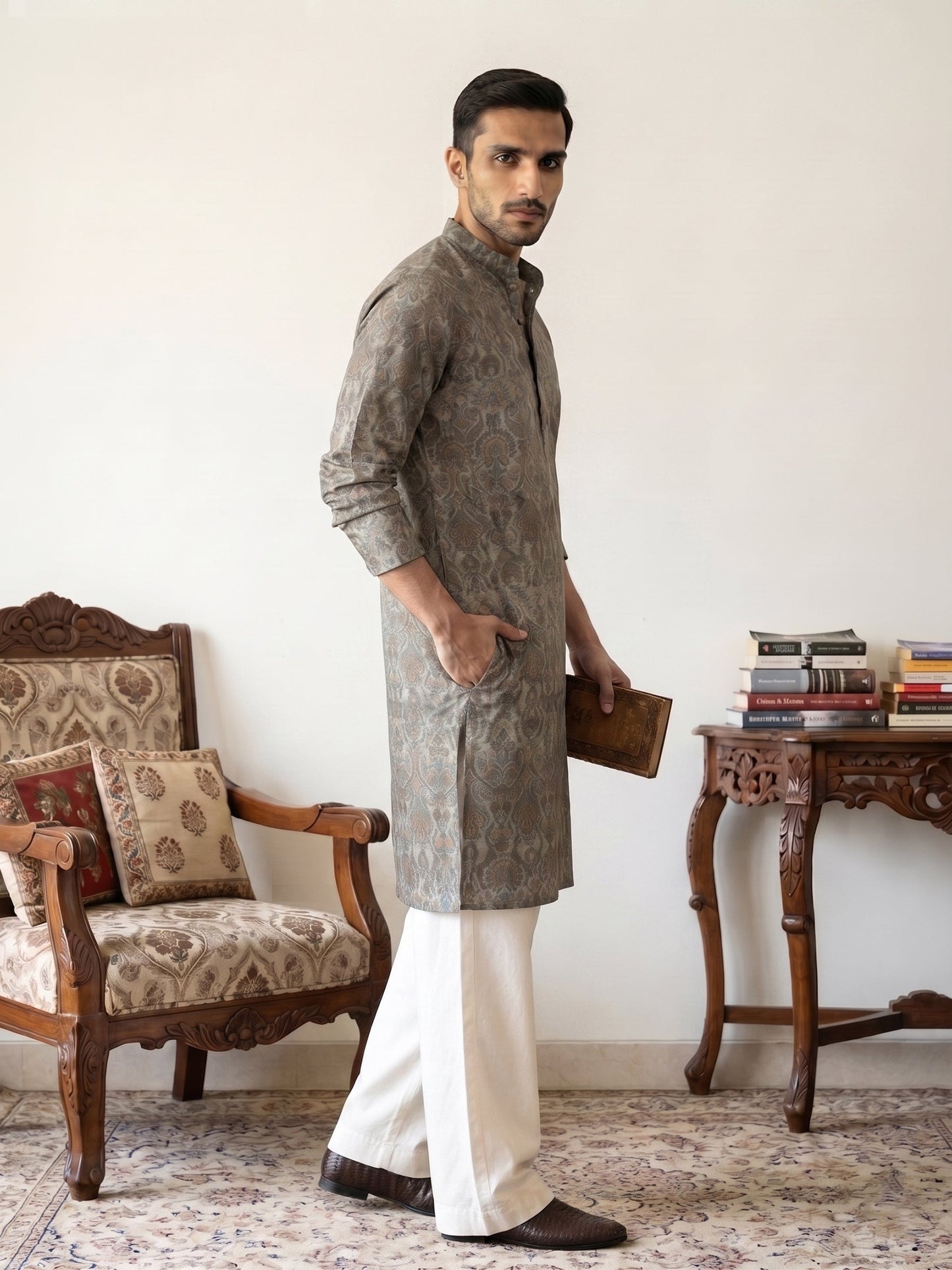 Silk Blend Designer Kurta with Korean Pants