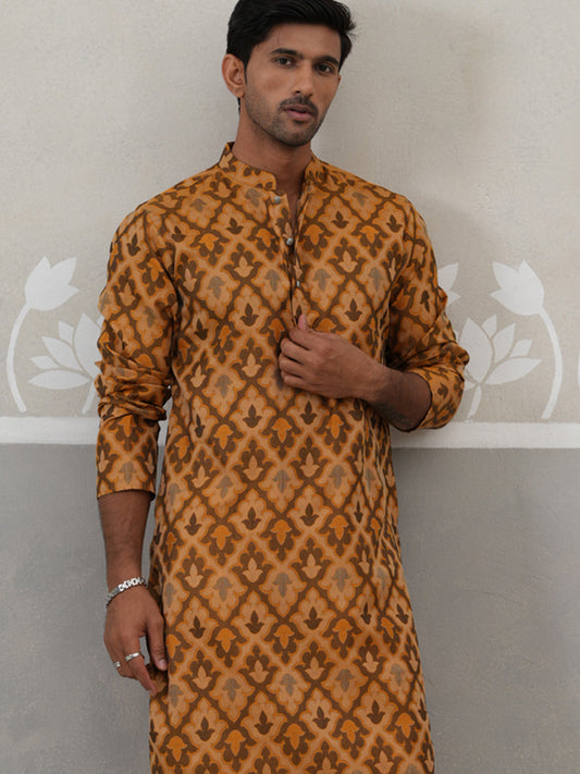 Silk Blend Woven Design Kurta Pyjama Set ( JOKP P 5312 P 5312Mustard ) [FF] [A-1-4]