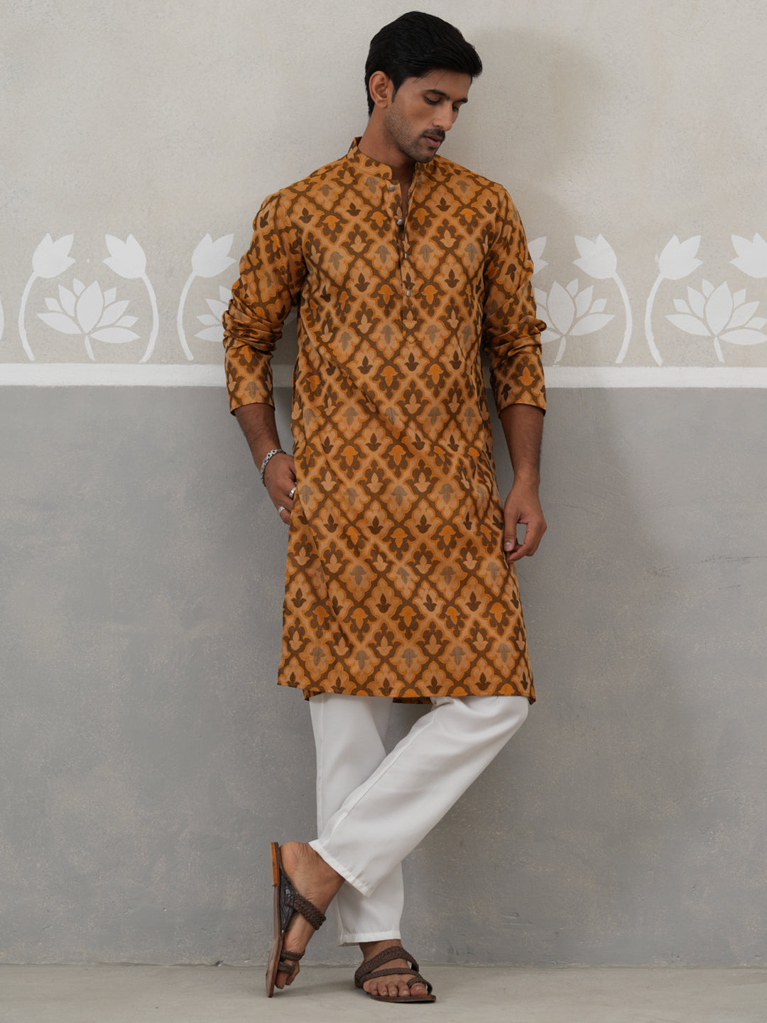 Silk Blend Woven Design Kurta Pyjama Set ( JOKP P 5312 P 5312Mustard ) [FF] [A-1-4]