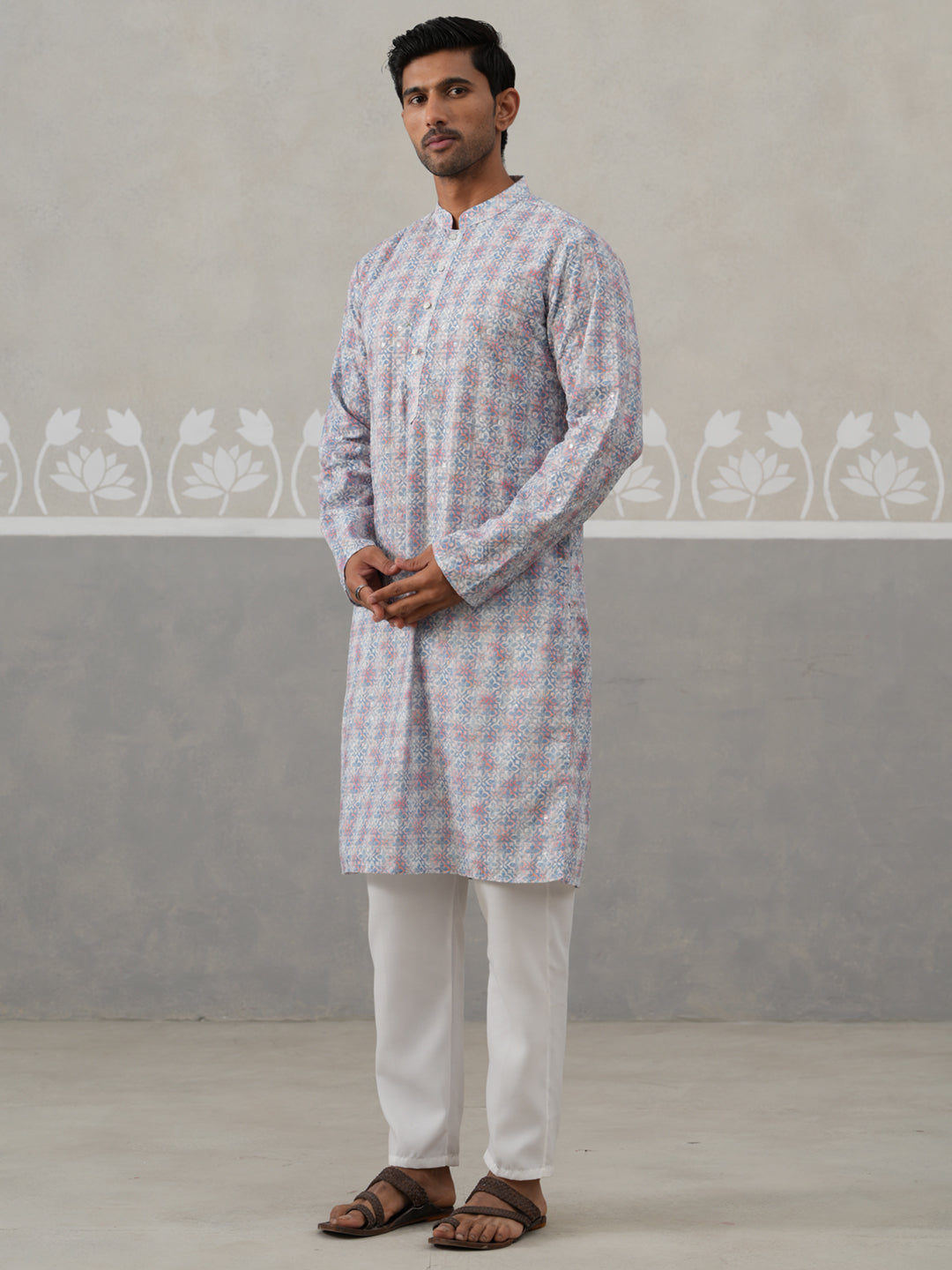 Printed and Emrbroidered Kurta Pyjama Set ( JOKP P 5314Blue ) [FF] [C-10]
