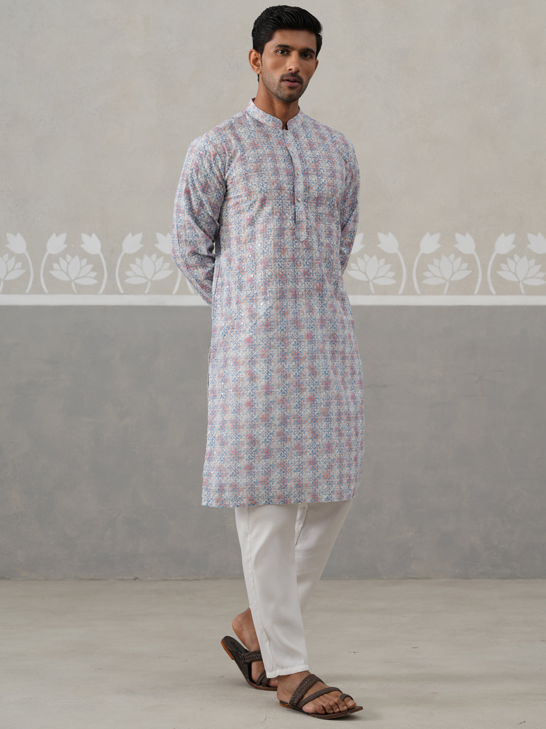 Printed and Emrbroidered Kurta Pyjama Set ( JOKP P 5314Blue ) [FF] [C-10]