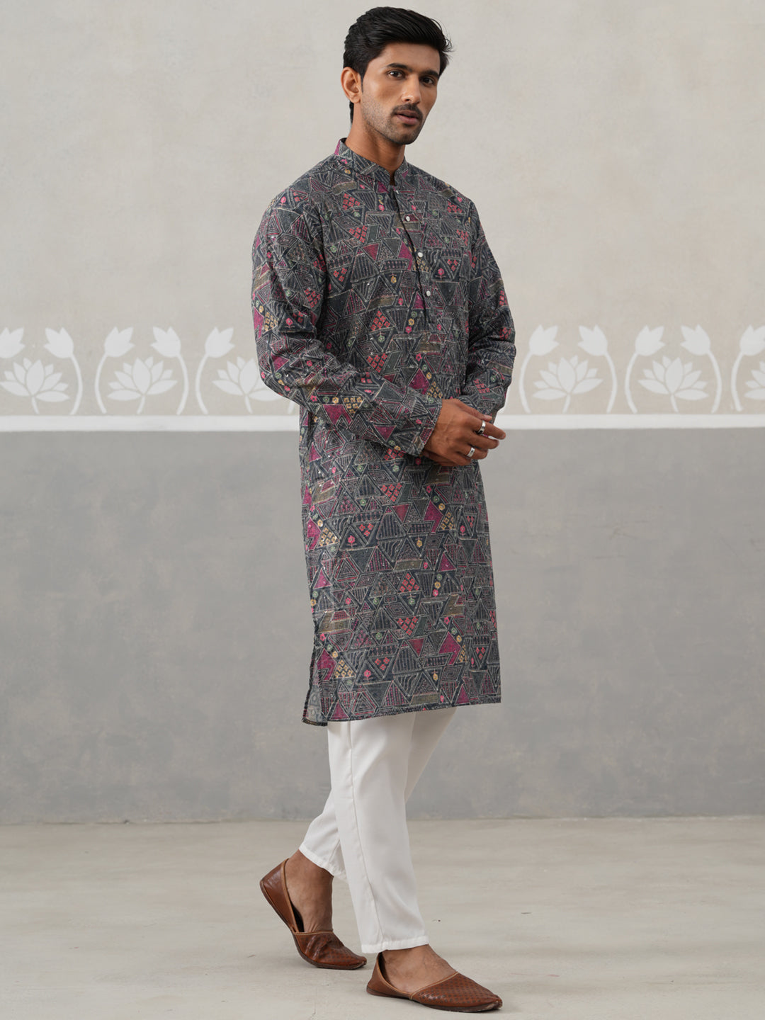 Printed and Emrbroidered Kurta Pyjama Set ( JOKP P 5314Grey ) [FF] [C-10]