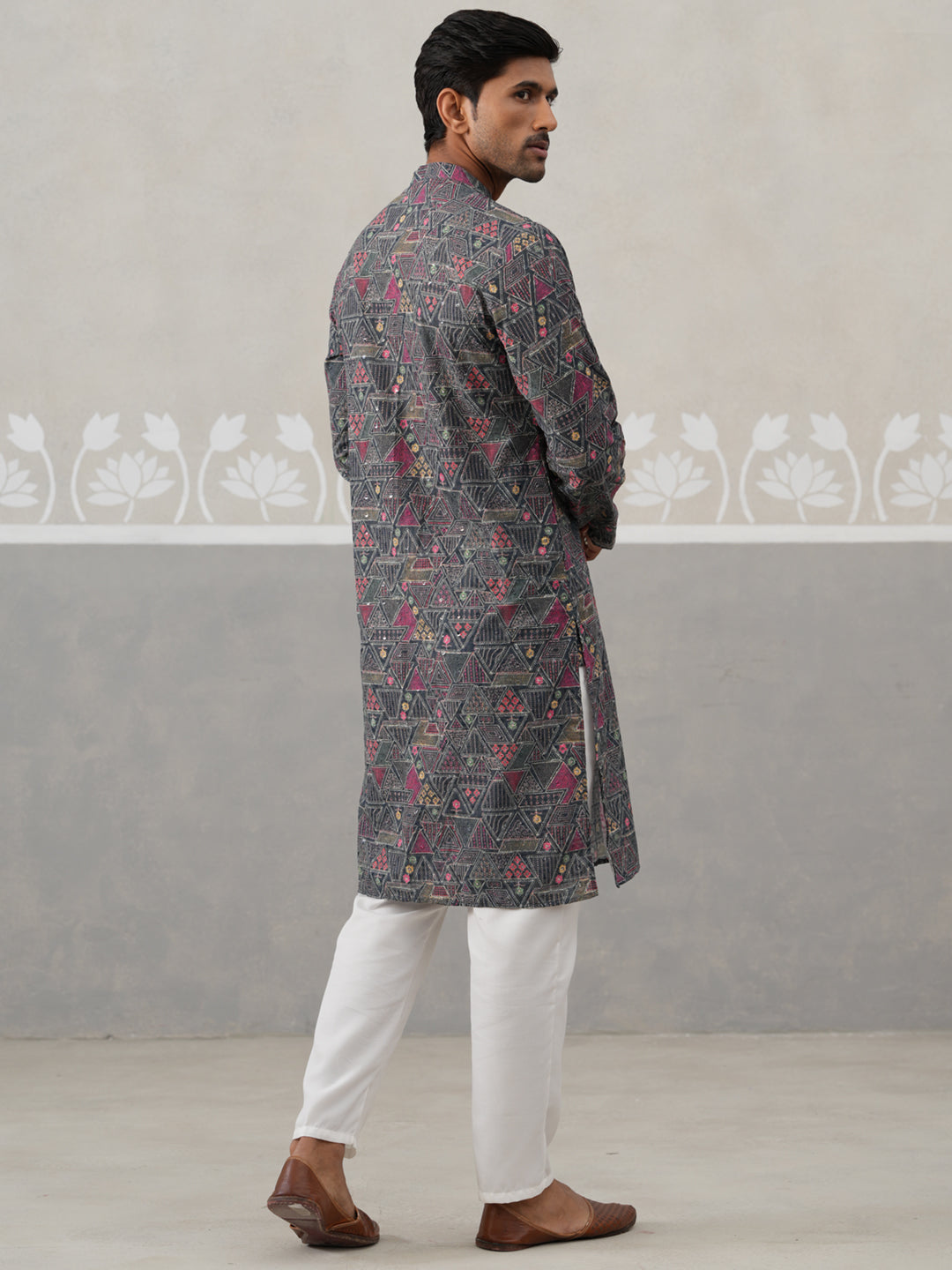 Printed and Emrbroidered Kurta Pyjama Set ( JOKP P 5314Grey ) [FF] [C-10]