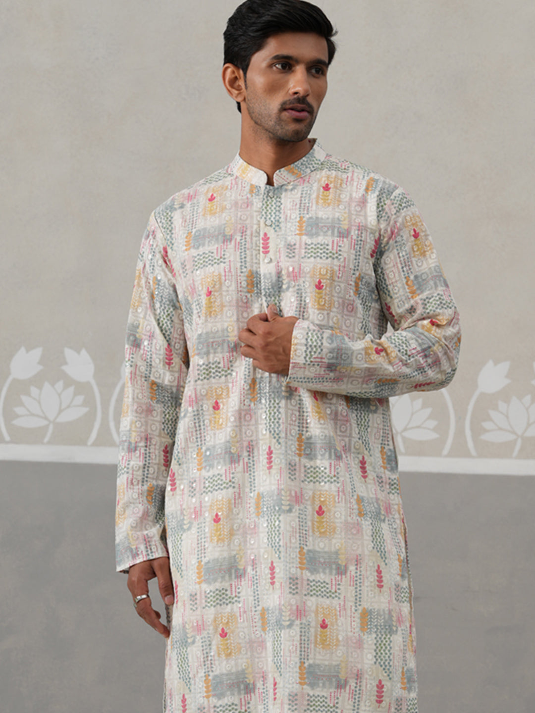 Printed and Emrbroidered Kurta Pyjama Set ( JOKP P 5314 P 5314Off-White ) [FF] [C-10]