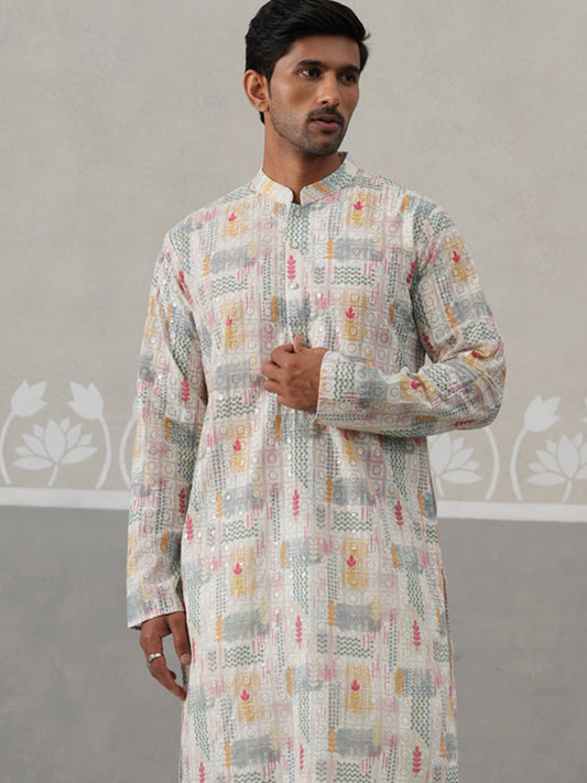 Printed and Emrbroidered Kurta Pyjama Set ( JOKP P 5314 P 5314Off-White ) [FF] [C-10]