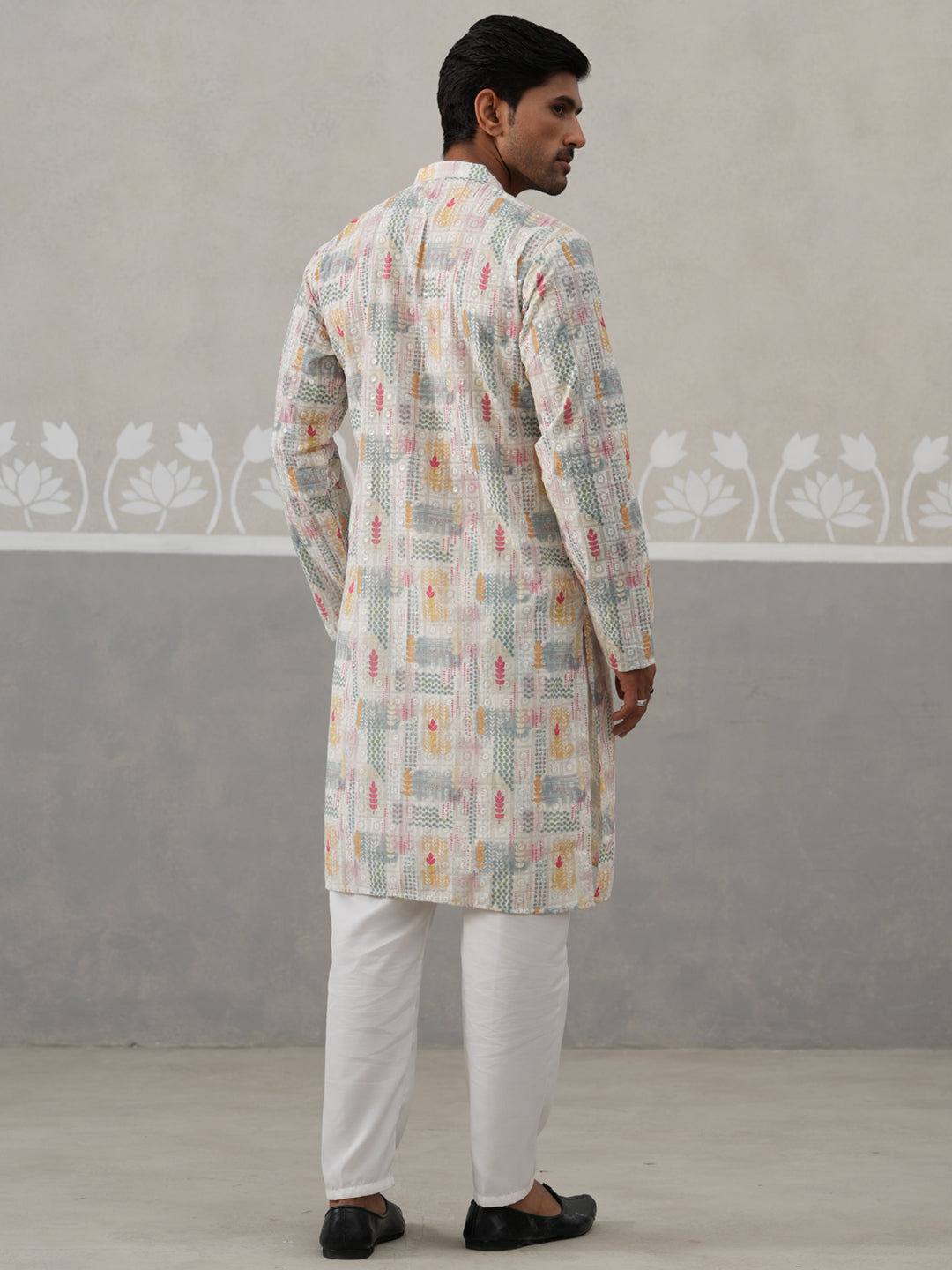 Printed and Emrbroidered Kurta Pyjama Set ( JOKP P 5314 P 5314Off-White ) [FF] [C-10]