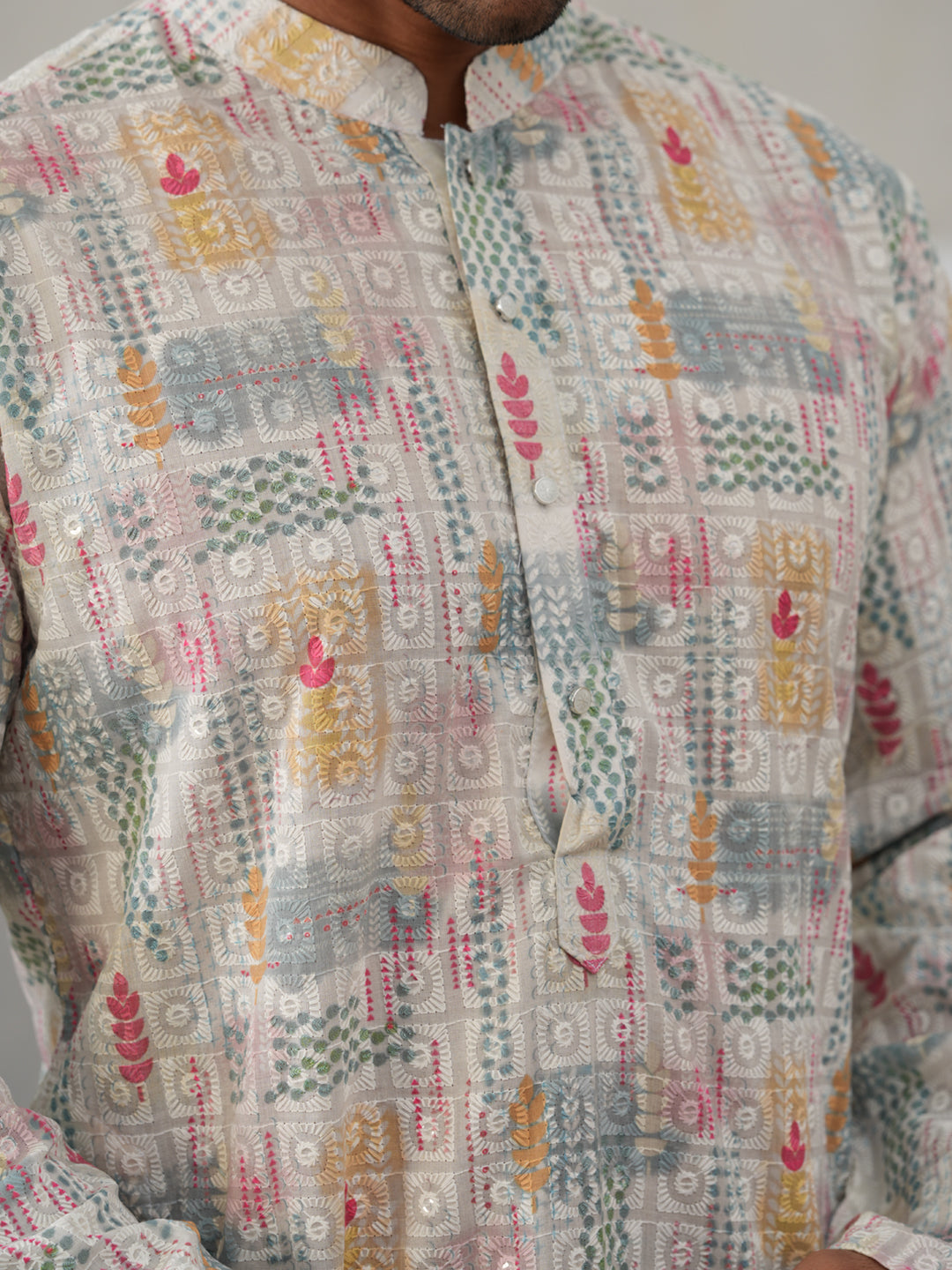 Printed and Emrbroidered Kurta Pyjama Set ( JOKP P 5314 P 5314Off-White ) [FF] [C-10]