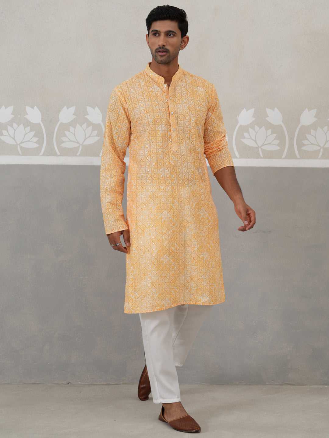 Printed and Emrbroidered Kurta Pyjama Set ( JOKP P 5314Orange ) [FF] [C-10]