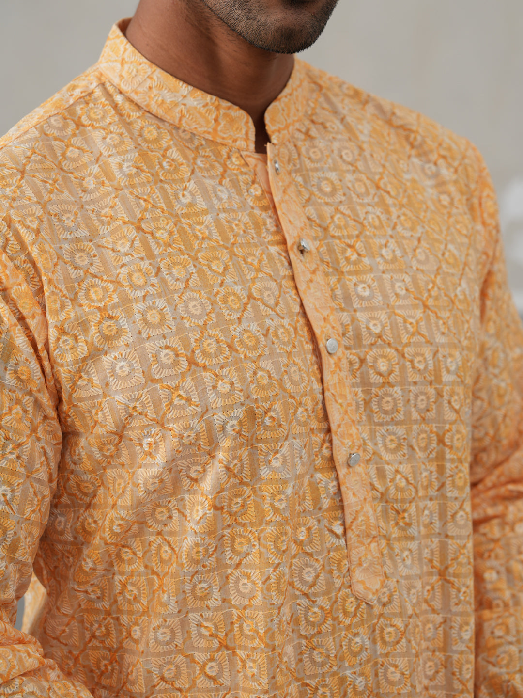 Printed and Emrbroidered Kurta Pyjama Set ( JOKP P 5314Orange ) [FF] [C-10]