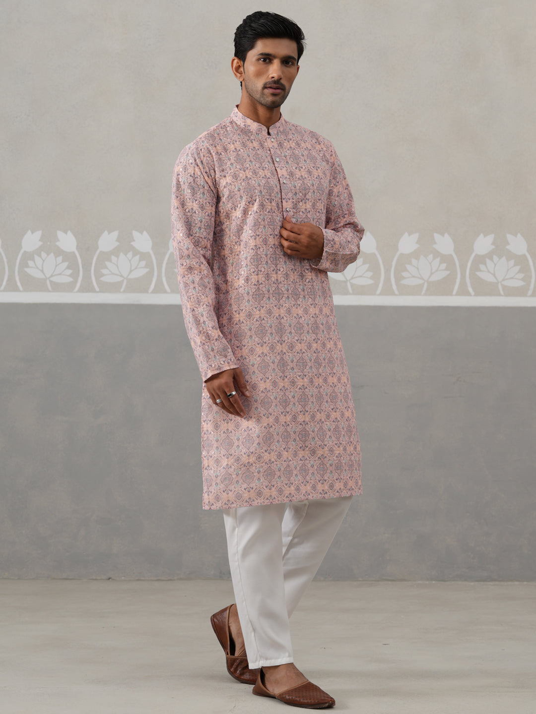 Printed and Emrbroidered Kurta Pyjama Set ( JOKP P 5314 P 5314Peach ) [FF] [C-10]
