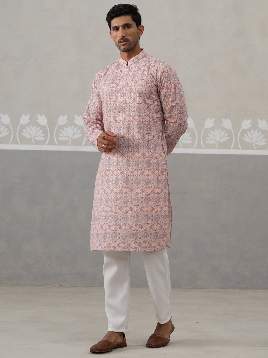 Printed and Emrbroidered Kurta Pyjama Set ( JOKP P 5314 P 5314Peach ) [FF] [C-10]