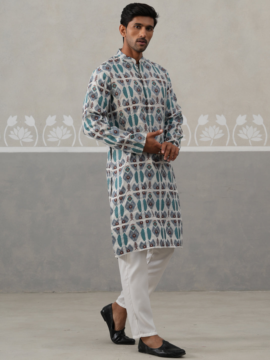 Silk Blend Woven Design Kurta Pyjama Set (JOKP P 5315 Blue ) [FF] [A-1-4]