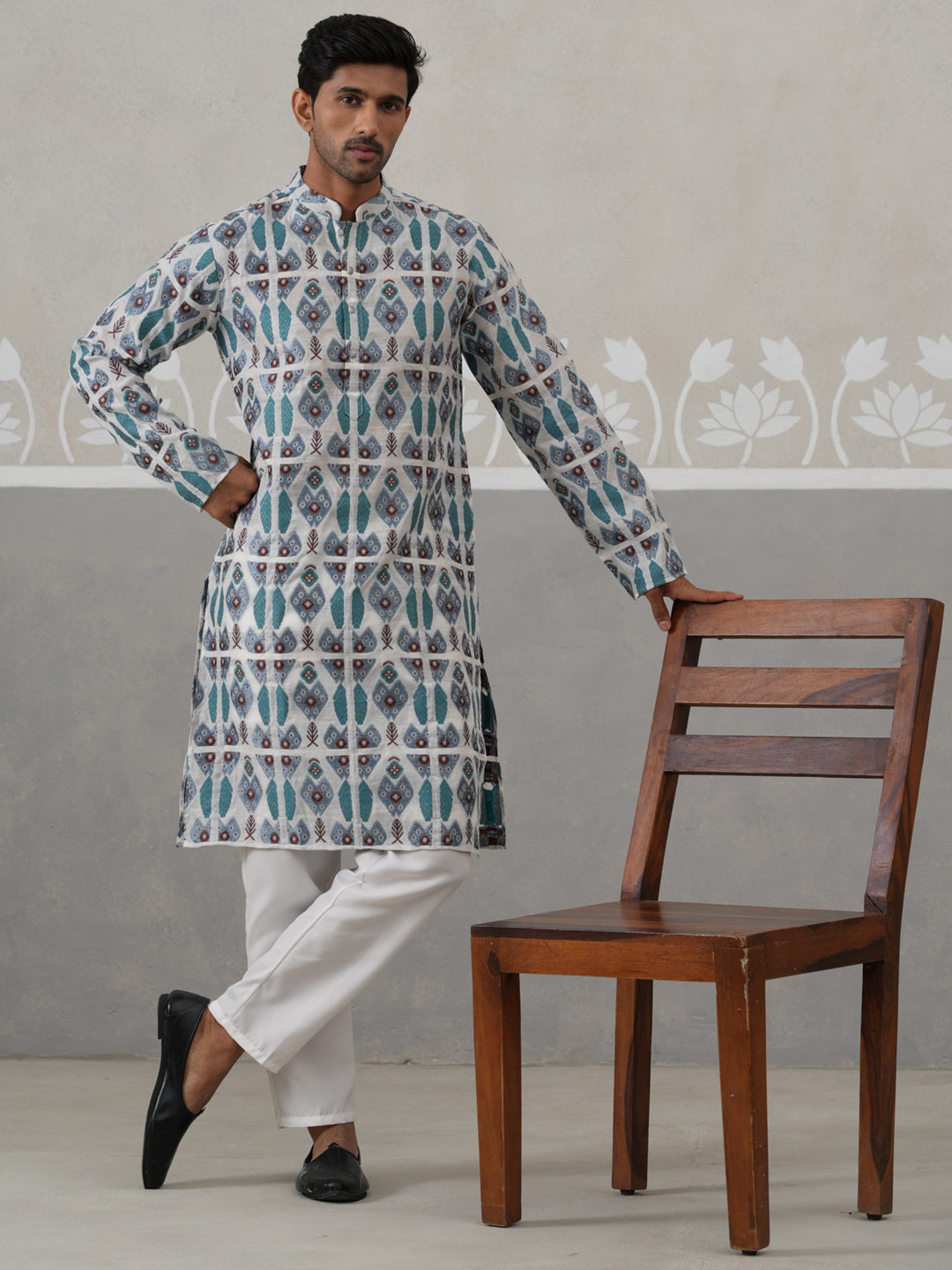 Silk Blend Woven Design Kurta Pyjama Set (JOKP P 5315 Blue ) [FF] [A-1-4]