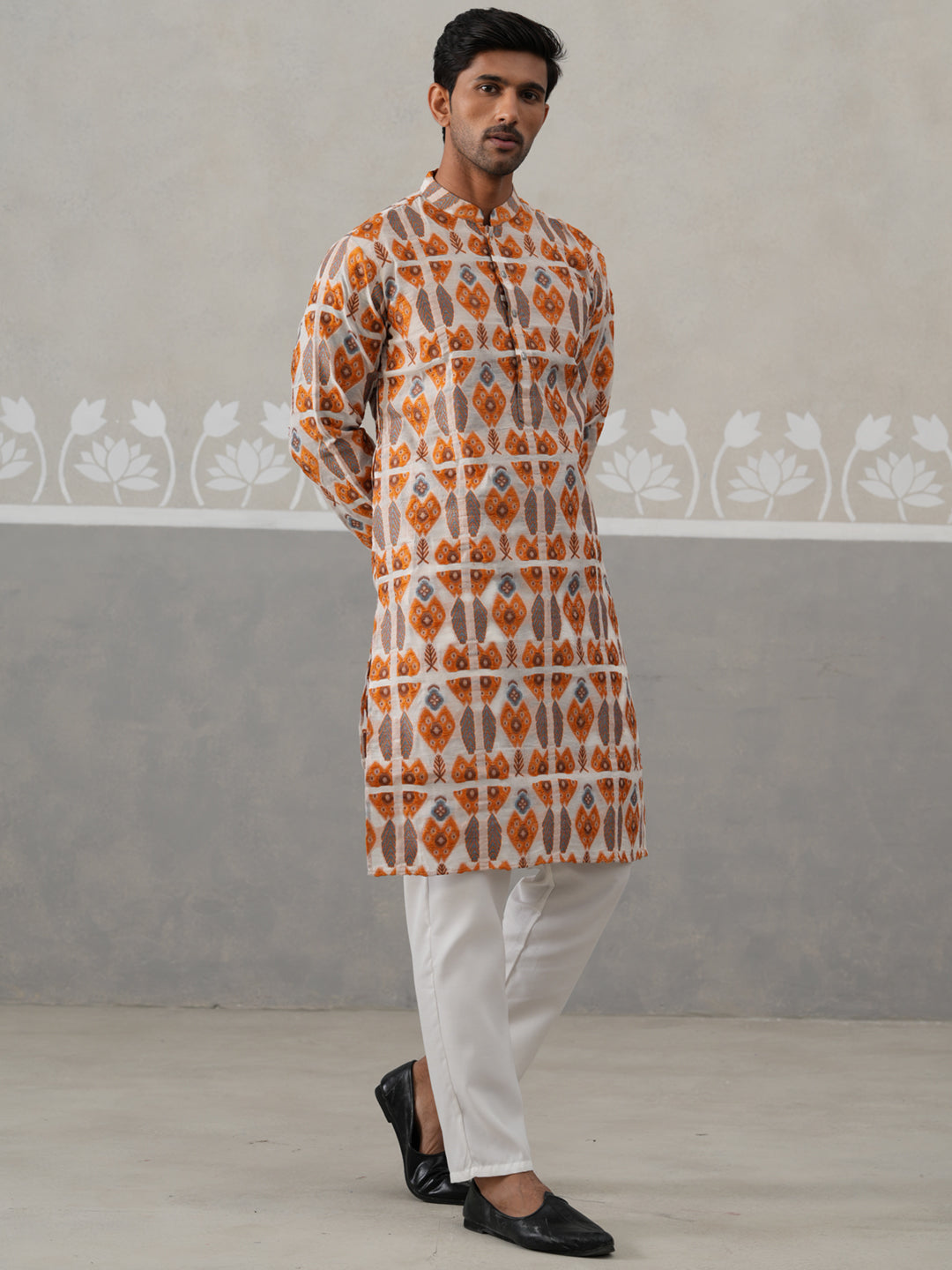 Silk Blend Woven Design Kurta Pyjama Set (JOKP P 5315 Orange )