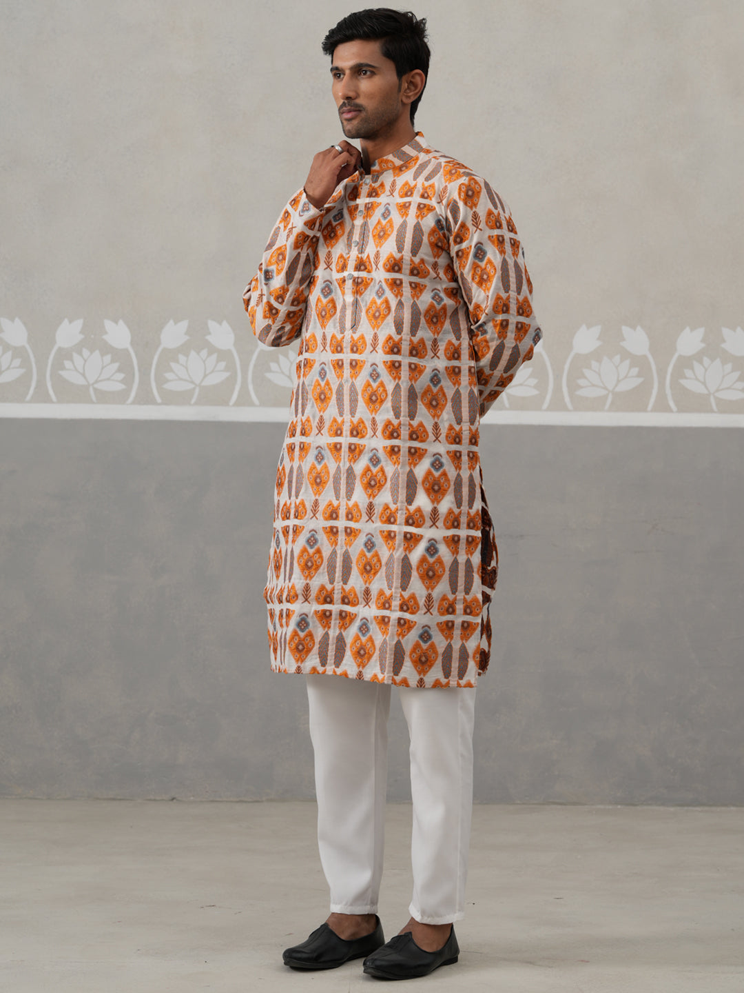 Silk Blend Woven Design Kurta Pyjama Set (JOKP P 5315 Orange )