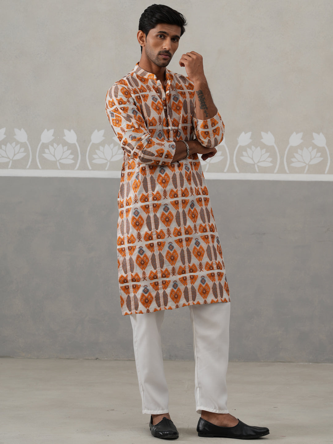 Silk Blend Woven Design Kurta Pyjama Set (JOKP P 5315 Orange )